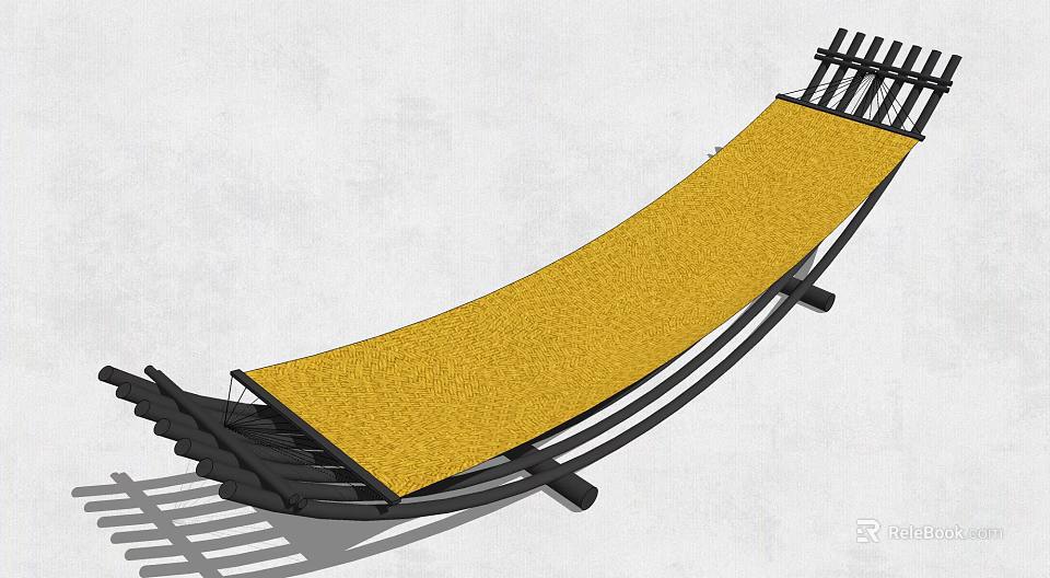 Curved Outdoor Lounge Chair With Yellow Cushion And Black Metal Frame 3d model 