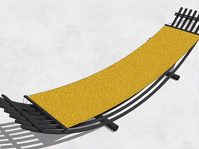 Curved Outdoor Lounge Chair With Yellow Cushion And Black Metal Frame 3d model