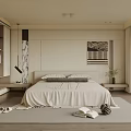 Modern Bedroom Interior Featuring White Bed Light Bedding Floor To Ceiling Window And Green Plants 3d model