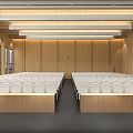 Modern Conference Room Interior With Wooden Walls White Seats And Linear Ceiling Lights
