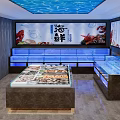 Seafood Restaurant Interior Featuring Fresh Seafood Display Cases And Ocean Themed Ceiling 3d model