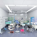 Professional Operating Room Setup With Surgical Lights Hospital Bed And Medical Equipment