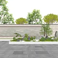 Scenic Feature Wall With Decorative Mural Surrounded By Green Plants And Stone Pavement
