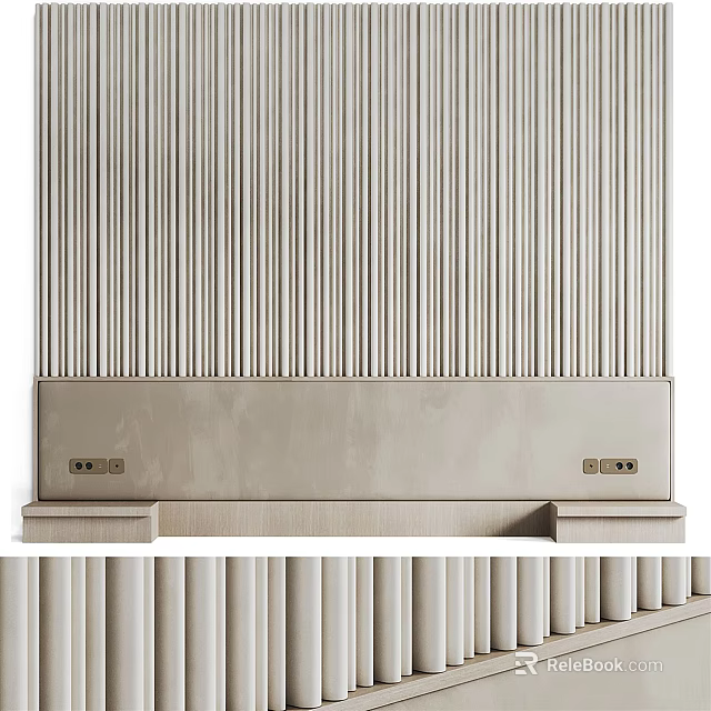 Sleek Modern Bed Background Wall With Vertical Slats And Neutral Beige Interior Design 3d model 