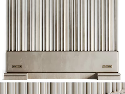 Sleek Modern Bed Background Wall With Vertical Slats And Neutral Beige Interior Design 3d model