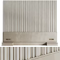 Sleek Modern Bed Background Wall With Vertical Slats And Neutral Beige Interior Design 3d model