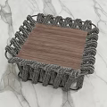 Square Coffee Table With Wooden Tabletop And Gray Woven Frame On Marble Surface 3d model