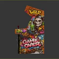Graffiti Decorated Arcade Machine With Colorful Artwork Screen And Red Controls