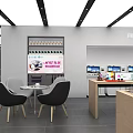 Modern Shopping Mall Retail Store with Open Layout Display Tables Chairs Shelves and Products