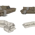 Modern Light Colored Sofa Set Design With Cushioned Seats And Decorative Throw Blankets 3d model