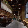Elegant Traditional Chinese Restaurant Interior With Wooden Ceiling Green Chairs And Decorative Screens