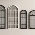 Stylish Casement Windows Featuring Arched Rectangular Designs Black White Frames And Grid Patterns 3d model