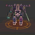 Black and Yellow Mechanical Robot With Sword Weapon Standing On Orange Circular Glowing Platform