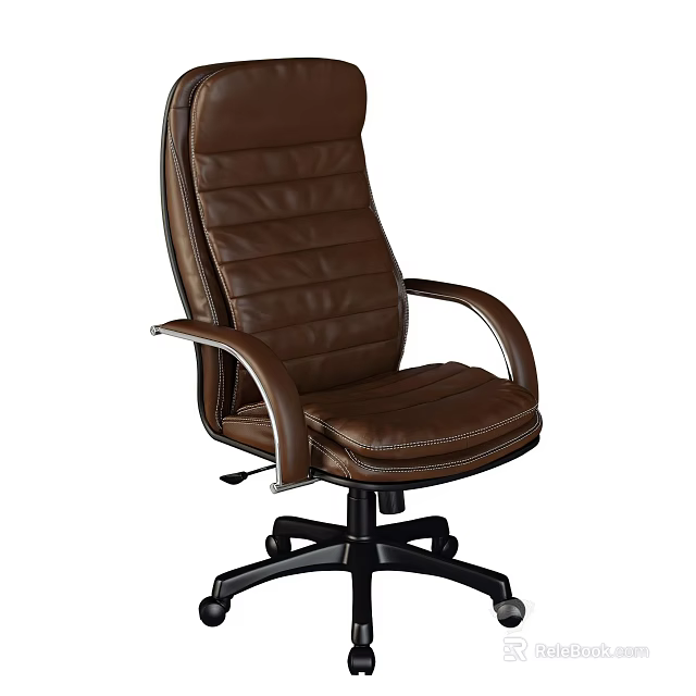 Brown Leather Office Chair With Armrests Swivel Wheels And Modern Design 3d model 