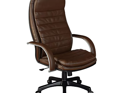 Brown Leather Office Chair With Armrests Swivel Wheels And Modern Design 3d model