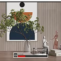Stylish Decorative Ornament Set With Vase Green Branches Figurines Books And Wall Art