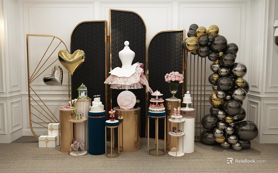 Elegant Modern Commercial Display Equipment With Gold Shelves And Cabinets For Retail Use 3d model 