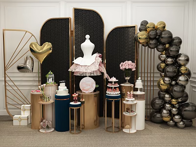 Elegant Modern Commercial Display Equipment With Gold Shelves And Cabinets For Retail Use 3d model