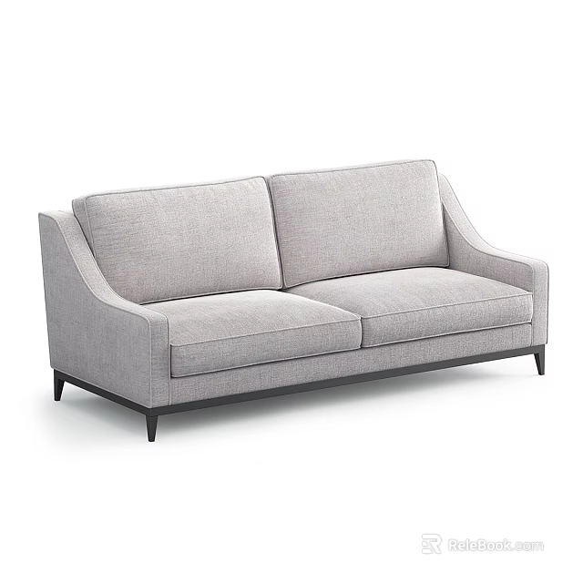 Modern Light Gray Two-seater Sofa For Living Room With Curved Arms And Black Legs 3d model 