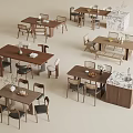 Modern Wooden Dining Table Sets With Matching Chairs And Tabletop Decorations 3d model