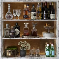 Elegant Kitchenware Display On Marble Shelf With Wine Glasses Plates And Decor