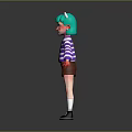 Game and Movie Character Featuring Teal Hair Horns Striped Sweater Brown Shorts Red Hands