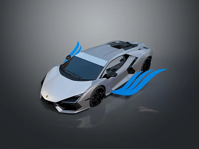 Silver Modern Sports Car with Blue Streamer Accents and Sleek Aerodynamic Design 3d model