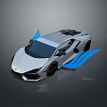 Silver Modern Sports Car with Blue Streamer Accents and Sleek Aerodynamic Design