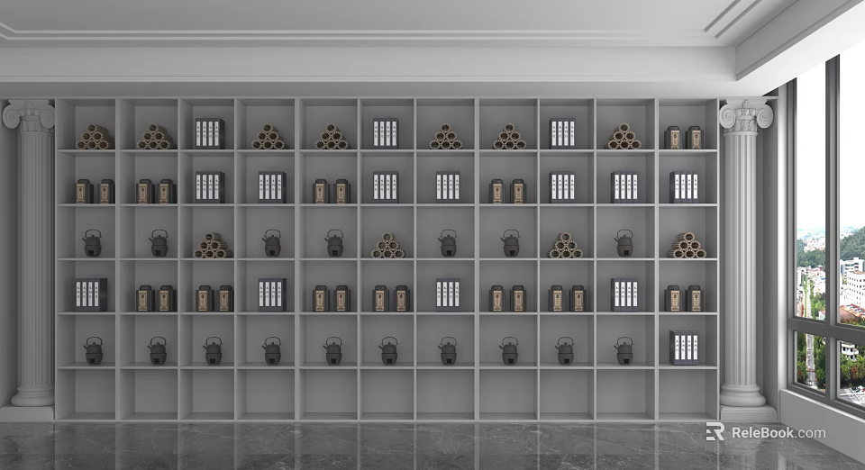 Organized Storage Cabinet Rack With Multiple Compartments And Storage Containers In Modern Room 3d model