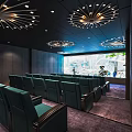 Modern Cinema Interior With Comfortable Seats Large Screen And Stylish Ceiling Decor 3d model