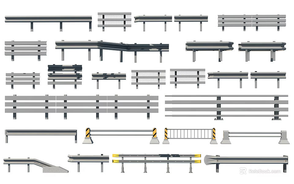 Various Types of Fences and Railings with Diverse Designs and Structures 3d model 