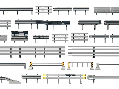 Various Types of Fences and Railings with Diverse Designs and Structures 3d model