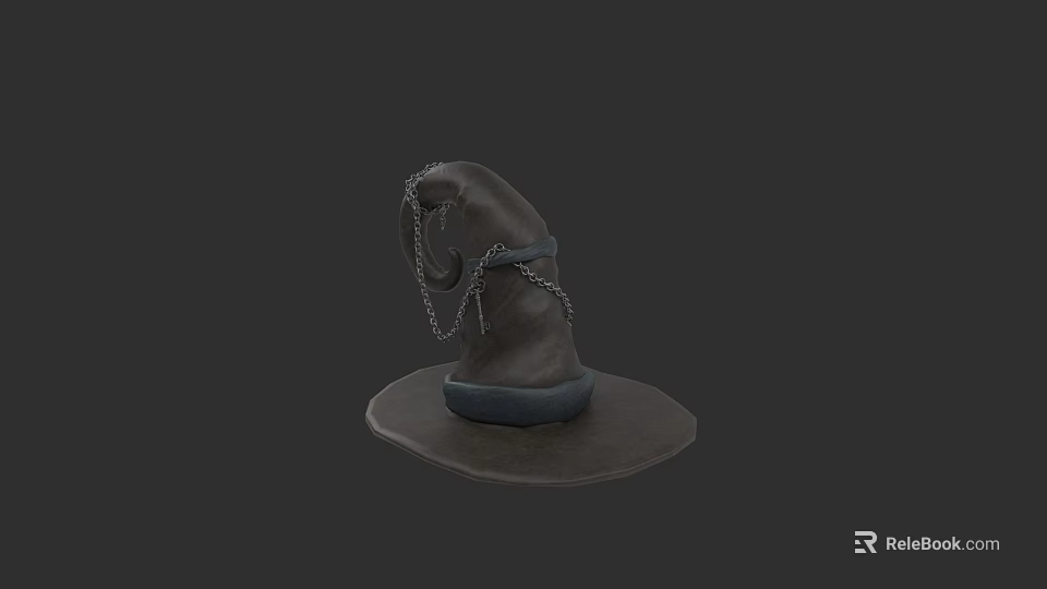 Classic Gray Wizard Hat Featuring Black Strap And Chain Detail 3d model 
