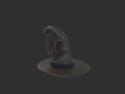 Classic Gray Wizard Hat Featuring Black Strap And Chain Detail 3d model