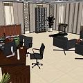 Modern Office Interior Design With Sofa Coffee Table Desk Chair And Decorative Paintings