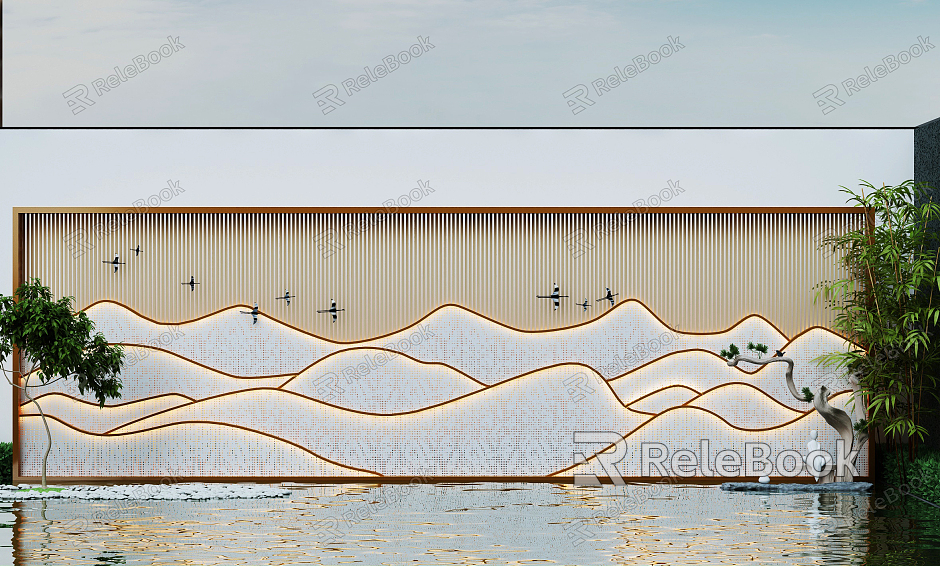 New Chinese landscape sketch landscape background wall model