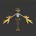 Man Wearing Glasses Blue Shirt And Brown Pants With Yellow Wings Orange Claws