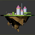 Green Grassy Island With Pink Roofed Towers Red Mushroom Flag Slides Pool And Yellow Stars