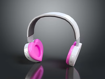 Stylish Pink White Headphones With Heart Shaped Ear Cups For Audio Listening Experience 3d model