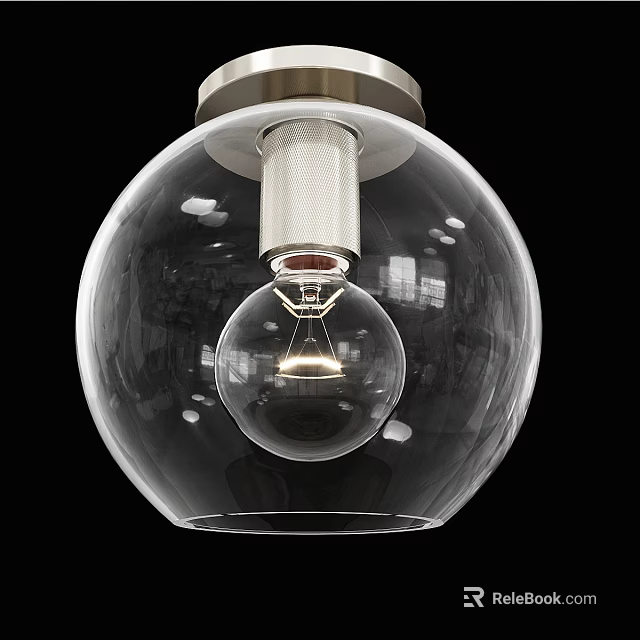 Stylish Transparent Spherical Glass Ceiling Light With Modern Bulb Inside Design 3d model 
