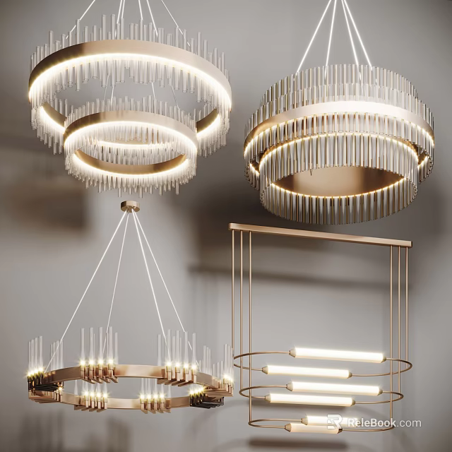 Modern Crystal Chandeliers With Circular Ring Design And Gold Metal Hanging Frames 3d model 