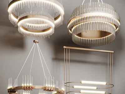 Modern Crystal Chandeliers With Circular Ring Design And Gold Metal Hanging Frames 3d model