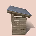 Wooden Firewood Storage Shed With Slatted Sides Roof And Stacked Logs Inside