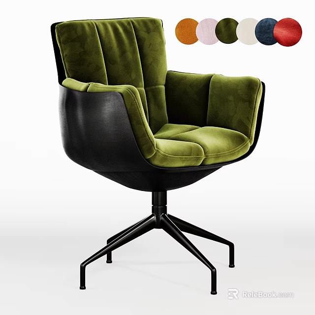 Modern Stylish Office Chair With Green Velvet Upholstery Black Frame Swivel Base And Multiple Colors 3d model 