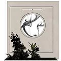 Floral Art Display With Circular Decorative Painting Lighted Backdrop Wall Various Flowers And Green Plants