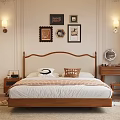 Mid Century Solid Wood Upholstered Double Bed With Comfortable Bedding For Warm Cozy Bedroom Decor