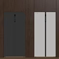 Built in Silver and Off White Refrigerators Installed in Dark Wooden Kitchen Cabinets