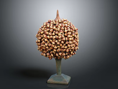 Unique Brown Beige Textured Decorative Ornament Set With Spherical Body Pointed Top And Square Base 3d model