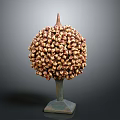 Unique Brown Beige Textured Decorative Ornament Set With Spherical Body Pointed Top And Square Base