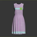 Sleeveless Pink Striped Dress With Light Blue Waistband Green Pocket And Light Blue Hem